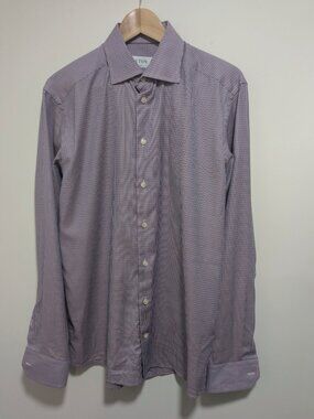 Eton | Slim Fit Signature Twill Micro Check Dress Shirt In Blue/Coral